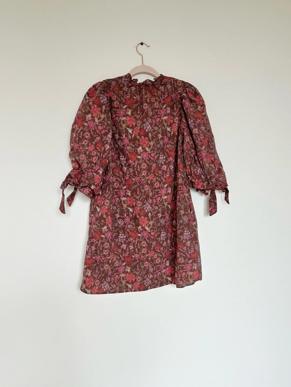 Entro Brown Floral Poplin Mini Dress with Ribbon Detail - Picture 5 of 7